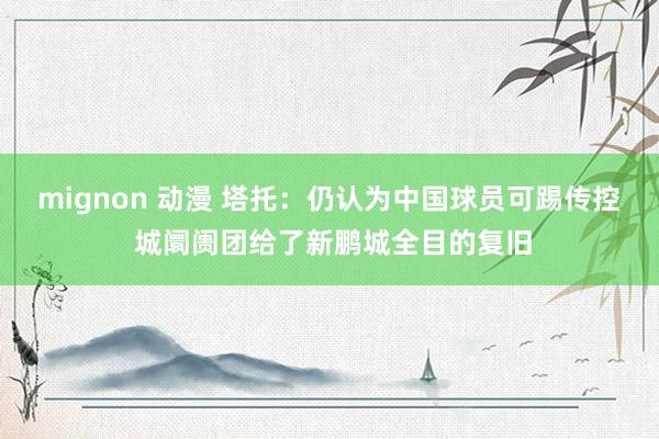 mignon 动漫 塔托：仍认为中国球员可踢传控 城阛阓团给了新鹏城全目的复旧